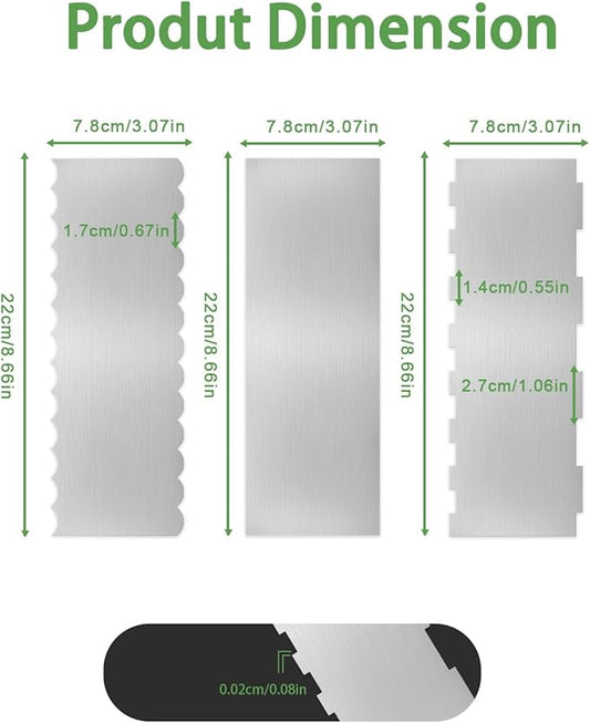 3PCS Stainless Steel Cake Scraper Set, Icing Scraper & Icing Smoother for Cake Decorating, Frosting Scraper Tools, Alisador de Pasteles for Buttercream & Baking