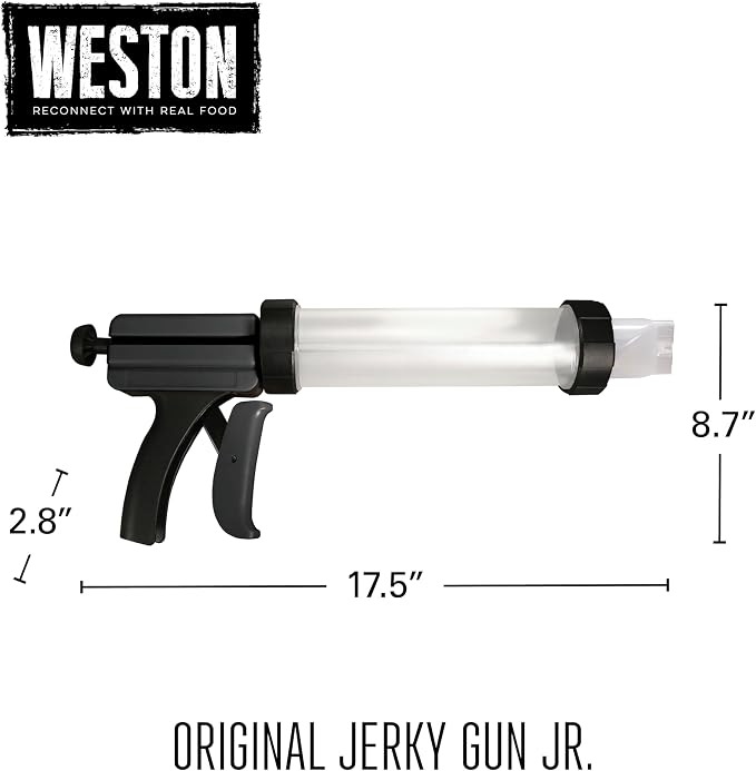 Weston Original Beef Jerky Gun Jr. Kit, Makes Flat and Round Snack Sticks, 1lbs Meat Capacity, With Sausage Funnel, 2 Nozzles, Stomper and Two Cleaning Brushes, Gifts for Men, Black (37-0260-W)