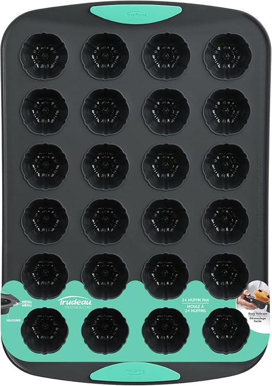 Trudeau Cupcake & Muffin Pan – 24-Count Mint Silicone Bakeware, Nonstick BPA-Free Mold for Cupcakes, Muffins, Mini Cakes & Brownies – Oven, Freezer & Dishwasher Safe