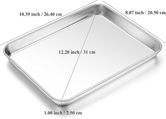 Baking Sheet, Yododo Stainless Steel Baking Pans Tray Cookie Sheet Toaster Oven Tray Pan Cookie Pan, Non Toxic & Healthy, Superior Mirror Finish & Rust Free, Easy Clean & Dishwasher Safe - 10.4 inch