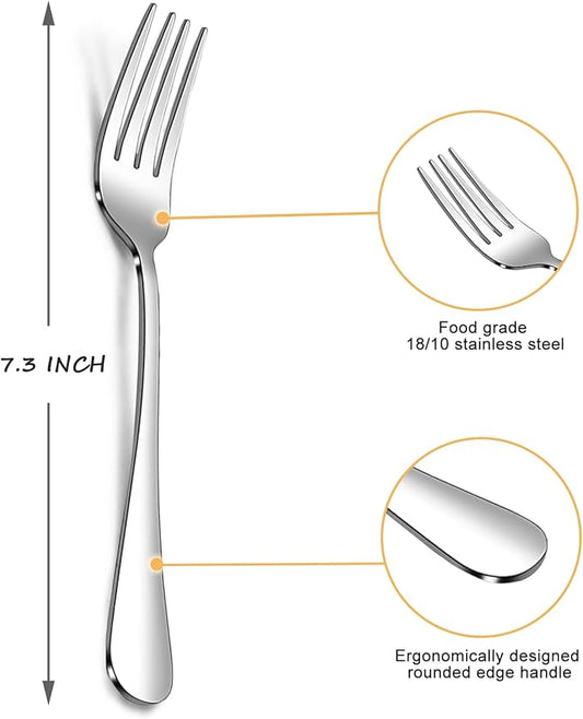 SANTUO Salad Forks Set - 12 Piece Stainless Steel Silverware Forks with Long Handle Use for Home, Restaurant or Camping - Silver 7.3 Inches