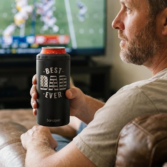 Best Dad Ever Can Cooler 12oz - Stainless Steel Insulated Gifts for Dad from Daughter Son - Travel Mug Cup - Tumbler Cans Koozie - Gift for Daddy Papa Grandpa