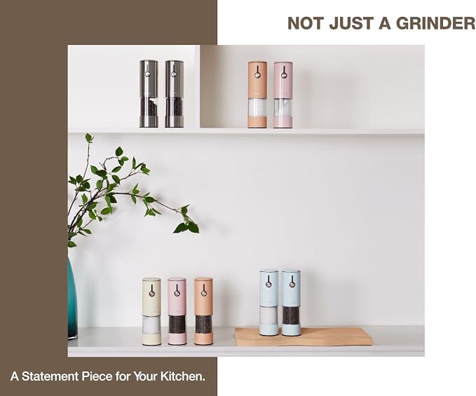 Stainless Steel Electric Salt and Pepper Grinder Set (Wedgwood Blue) - 2 Pack Rechargeable Mills with LED Light, 6 Adjustable Grind Modes & Rustproof Design - Premium Kitchen Tool with USB-C Charging