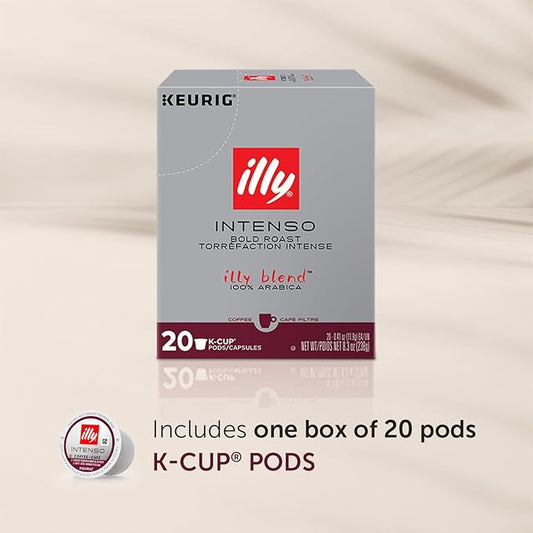 Illy Coffee K Cups - Pods For Keurig Machines – Intenso Dark Roast – Notes of Cocoa & Dried Fruit - Bold, Flavorful & Full-Bodied Flavor - No Preservatives – 20 Count