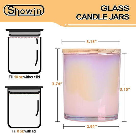 10 OZ Thick Candle Jars for Making Candles 15 Pcs, Empty Jars with Wood Lids for Candle Making, Sample Container, Glitter Pink