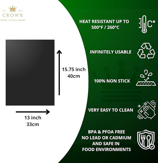 Crown Oven Liners for Bottom of Oven - 3 Pack Silicone BPA & PFOA Free Heavy Duty Heat Resistant Teflon Sheets for Electric, Grills, Baking and Gas Stove Burner
