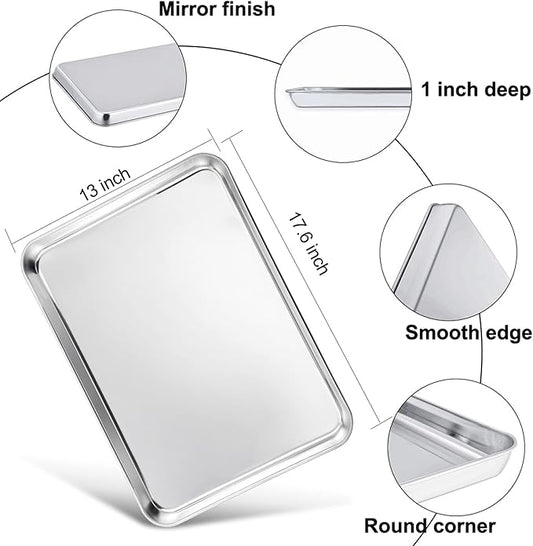 TeamFar Baking Sheet with Rack, 17.6 x 13 x 1 Inch Stainless Steel Baking Tray Pan Cookie Sheet with Cooling Rack Set for Baking/Roasting/Cooling, Non-Toxic & Heavy Duty, Dishwasher Safe