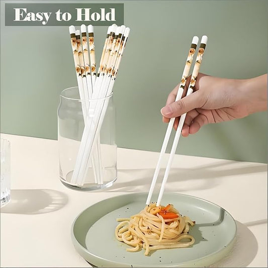 Ceramic Chopsticks Reusable,5 Pairs Porcelain Chop sticks,Camellia,9.7'' | Easy to Clean,Dishwasher Safe,Heat Resistant,with a Gift case,Cooking Chopsticks,High-grade Bone China Porcelain