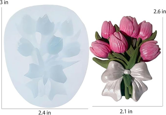 3D Tulip Bouquet Gypsum Plaster Mold, Flower Shaped Silicone Mold for Candle, Epoxy Resin and Soap Making, DIY Home Decor and Tulip Car Air Freshener, Unique Birthday Gift Idea
