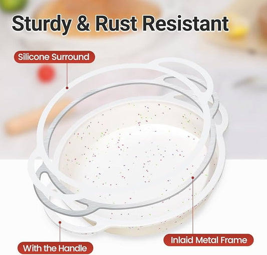 9 Inch Round Cake Pan, Metal Reinforced Frame Silicone Cake Mold for Baking with Handle Easy to Move Confetti