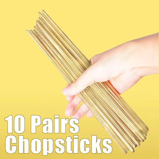 10 Pairs Stainless Steel Chopsticks Reusable,Metal Reusable Chopsticks,9 Inch(Gold Chop sticks reusable dishwasher safe)