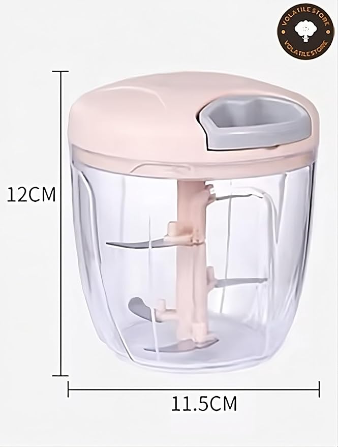 Manual Vegetable Chopper β Hand Pull Food Processor with 3 Stainless Steel Blades, BPA-Free Bowl, Ergonomic Handle β Garlic Onion Mincer for Kitchen, Camping, RV & Outdoor Use β Pink, 900ml