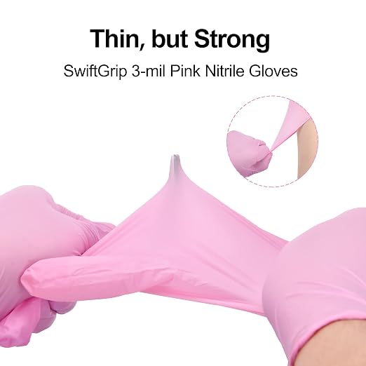 SwiftGrip Nitrile Disposable Gloves - Medical Exam Gloves, Latex Free, Pink, Powder-Free, 50-ct Box (Medium)