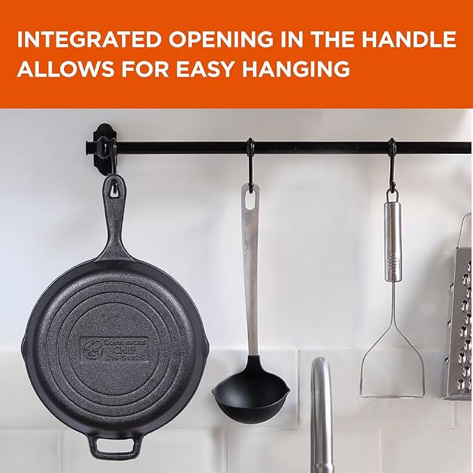 Commercial CHEF 10.25-Inch Cast Iron Skillet, Pre-Seasoned, CHFS1025 | Integrated Hanging Hole in Handle, Works on All Cooktops Including Induction, Outdoor Skillet for Campfires or Grills