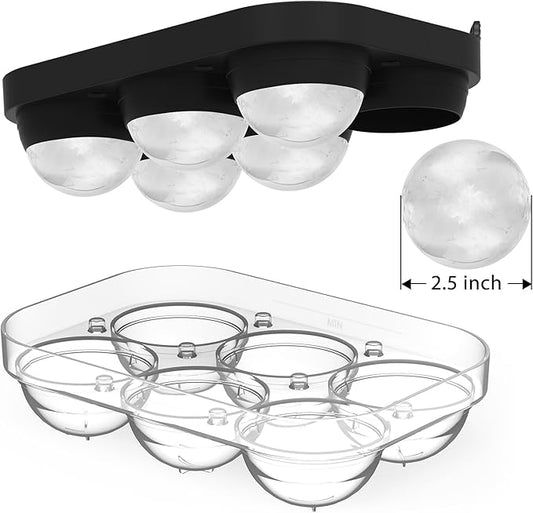 2.5inch Spherical Ice Ball Tray For Whiskey, Big Ice Freezer Mold for Cocktails,Easy Fill In & Release Ice Cube Mold, Durable &Reusable Spherical Ice Maker (Black)