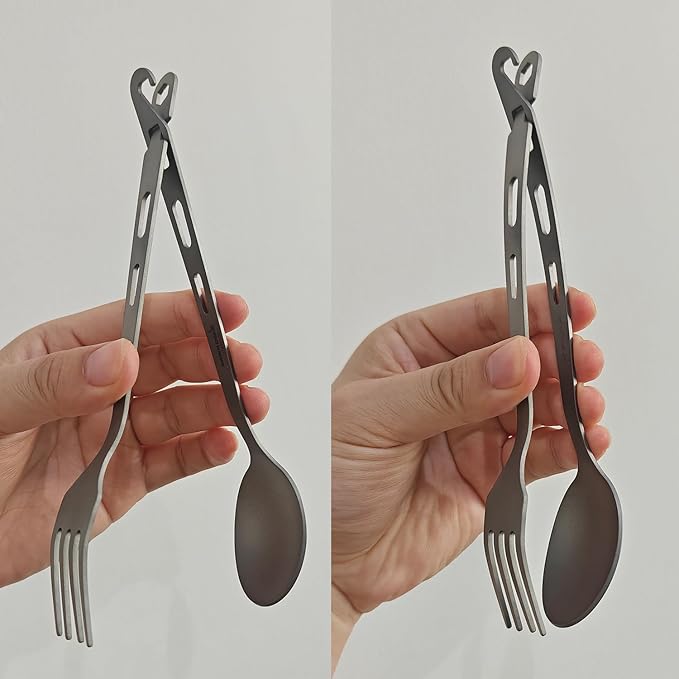 Titanium Fork Spoon Knife Set - Camping Tongs | Ultralight Backpacking Utensils, Travel Cutlery Set, Heat-Resistant & Rustproof, Hiking Survival Gear ((Fork+ Spoon)* 2)