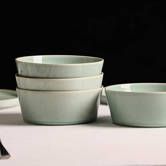 Stone Lain Claire 4-Piece Bowl Set Stoneware, Bowls, Dishwasher and Microwave Safe, Dish Set for 4, Green