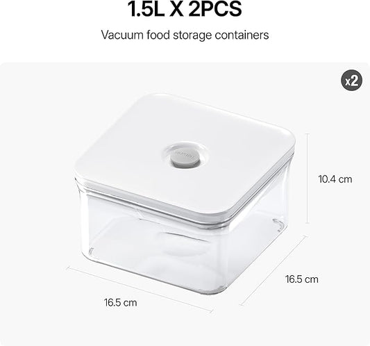 VAKUEN Premium Airtight Food Storage Containers, Square 2PC/Set(1.48qt/1.5Lx2pcs), Smart One-Click Seal Lid, No Hinges, 100% Leak Proof, BPA-FREE, Dishwasher, Freezer & Microwave Safe