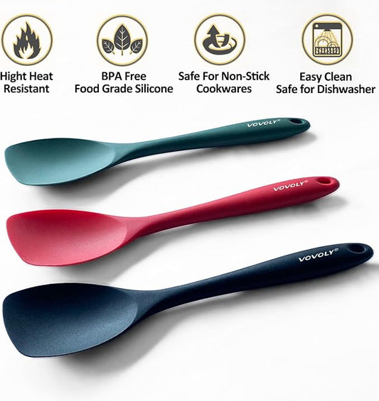 Upgrade Silicone Spatula Spoon Set,VOVOLY Heat Resistant Rubber Spoonula, Seamless Non-Stick Flexible Scrapers for Baking Mixing Tool,3 Pack,