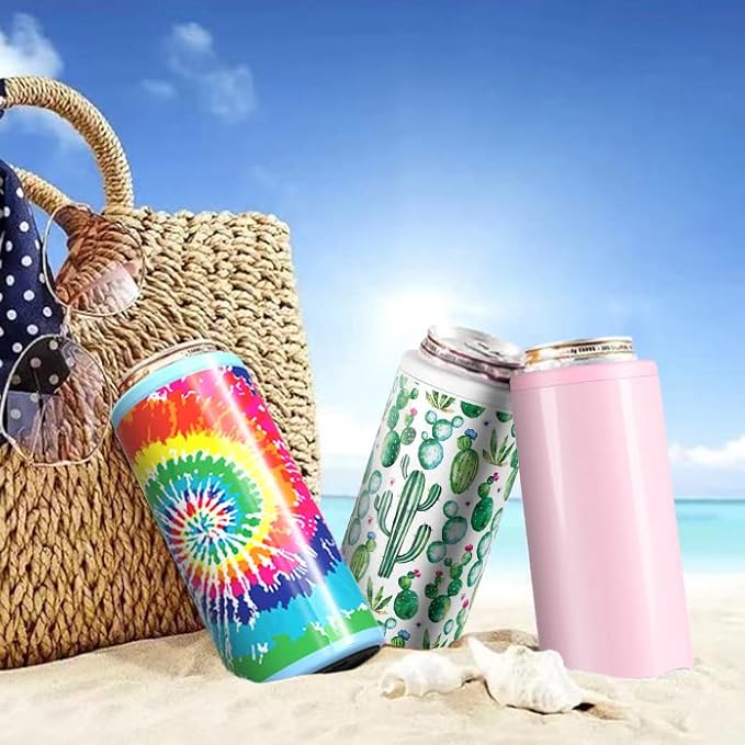 TILUCK Skinny Can Cooler, Stainless Steel Insulated Slim Cans, 12 oz | Beer & Hard Seltzer, Doucle-Walled Stainless Steel Insulated Slim Cans, Slim 12 oz(Spinning Rainbow)