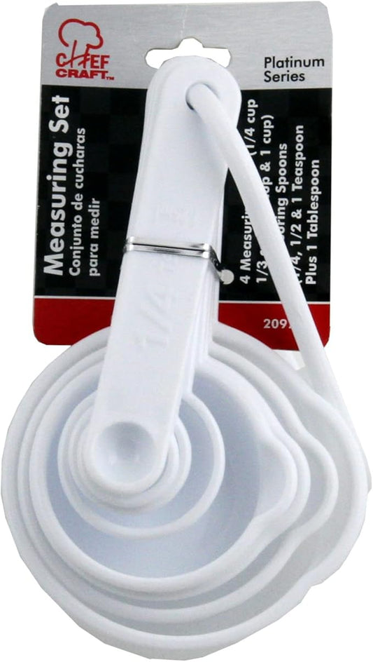 Chef Craft Select Plastic 8 Piece Measuring Set, 1/4 tsp, 1/2 tsp, 1 tsp, 1 tbsp, 1/4 cup, 1/3 cup, 1/2 cup and 1 cup size, White
