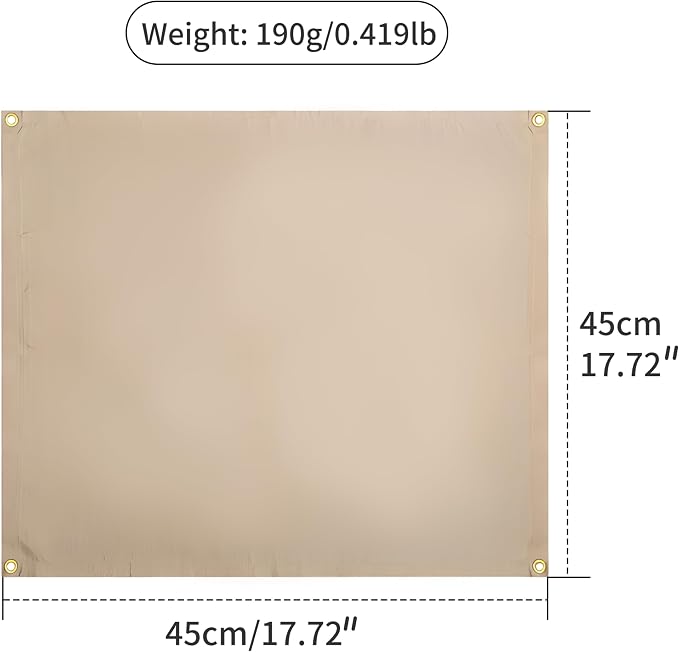 Fireproof Blanket,Made of Fiberglass with Bound Edges and Metal Perforations, can be Laid Flat or Hung up, Suitable for Camping, Home fire Protection,BBQ Grill mats.(17.72x17.72 Inch, Khaki)