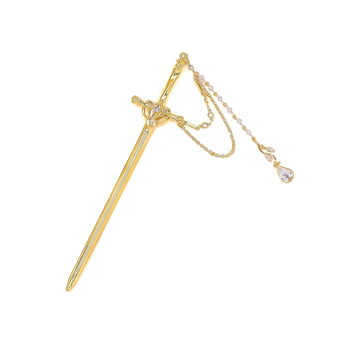 Sword Tassels Hair Pins for Women - Gold Long Ancient Style Tassels Metal Chopsticks Chinese Hair Sticks Pin Decorative Gold Medieval Renaissance Chinese Hair Accessories for Women Jewelry