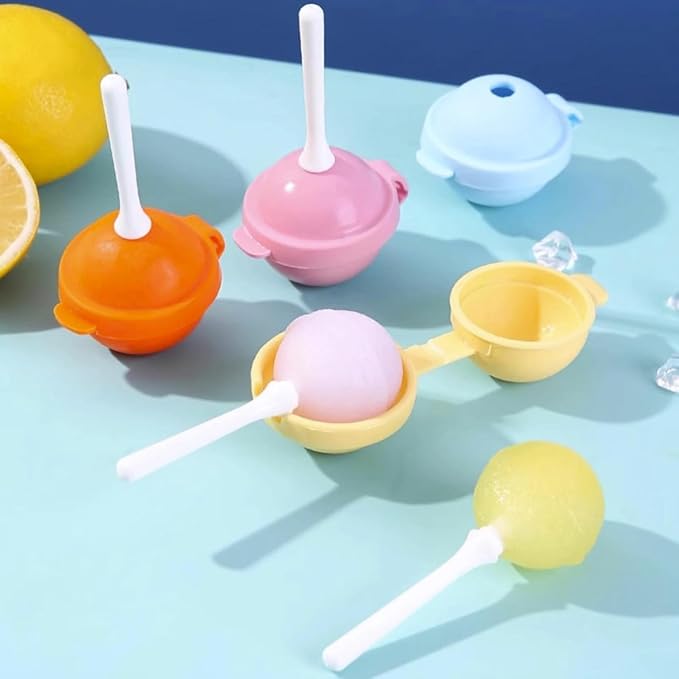 Silicone Lollipop Ice Cream Maker Molds, Funny Lollipop Ice Pop Mold, Homemade Popsicle Molds, Reusable Sphere Ice Pop Maker Set (Pink/Yellow/Orange/Blue)