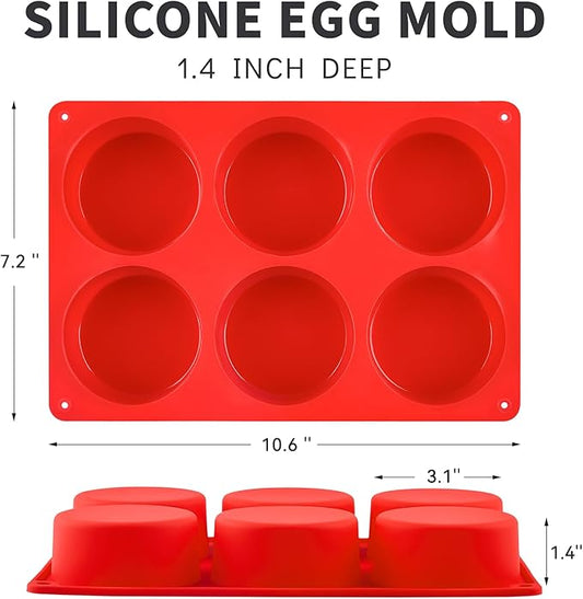 2 Pack Silicone Egg Bite Molds, Deep 3 Inch Non-Stick Round Silicone Baking Pans for Frittata, Breakfast Sandwiches, Muffins, Hamburger Buns, Cornbread