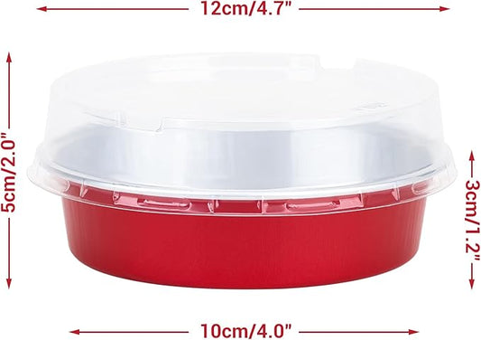 Beasea Disposable Mini Pie Tins with Lids, 20 Pack 4” 8oz Bright Red Aluminum Baking Foil Tins Small Round Tart Container for Individual Dessert Cupcake Muffin Cheesecake Ramekin Quiche Oven Dishes