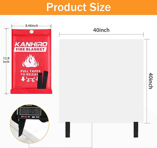 Emergency Fire Blanket for Home Kitchen - KANHIRO Fiberglass Fire Suppression Blanket Great for School, Fireplace, Grill, Car, Office, Warehouse (4 Pack, 40"x40")