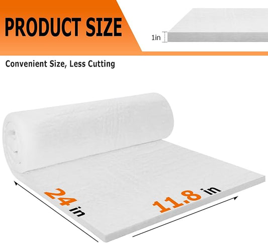 MMasters 24"*12"*1" Ceramic Fiber Insulation Blanket, Fireproof & Heat Resistant Up to 2700°F, Ideal for Wood Stove Baffle, Fireplaces, Kilns, Forges, Pizza Ovens, and More