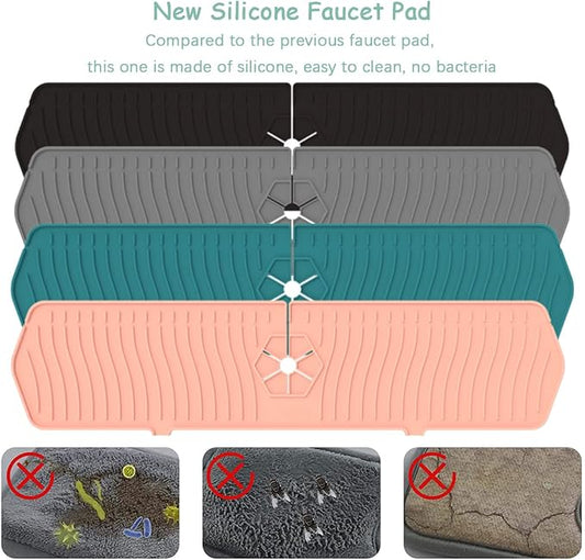 Kitchen Faucet Sink Splash Guard, 24" x 5.6'' Upgrade Silicone Faucet Water Catcher Mat, Sink Draining Pad Behind Faucet, Rubber Drying Mat for Countertop, Bathroom, Farmhouse, RV (Black)