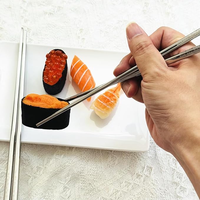 2Pairs Silver Series Metal Chopsticks 304 Stainless Steel Chopsticks Set, Metal Chop Sticks Reusable, Dishwasher Safe,Anti-slip ,9.25inch,Flower