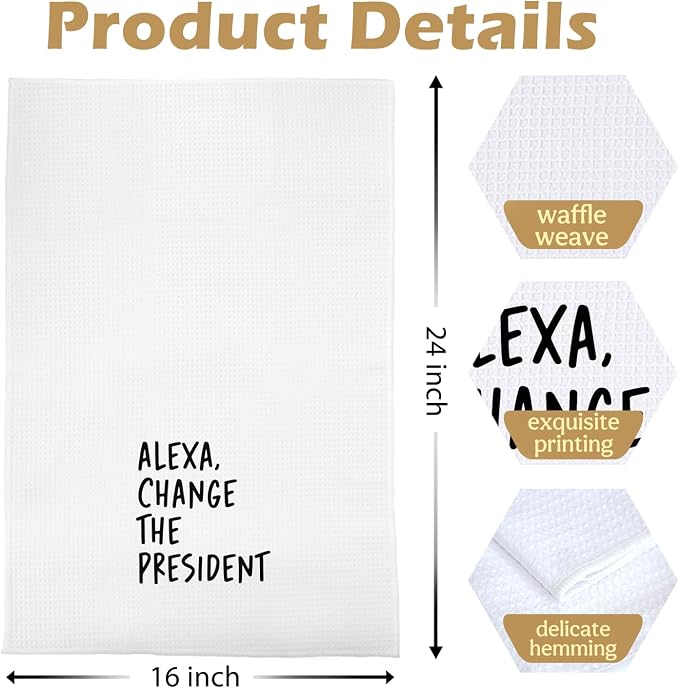 Funny Political Kitchen Towels - Change The President Waffle Weave Dish Towels, Funny Kitchen Bathroom Decor, House Warming Gifts, Changing Towel, 16×24 Inches