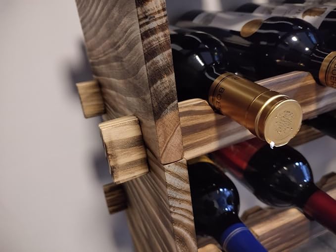 32-Bottle 4-Tier Stackable Wine Rack – Freestanding Carbonized Pine Organizer for Home Bar, Kitchen, Countertop, Modular DIY Design