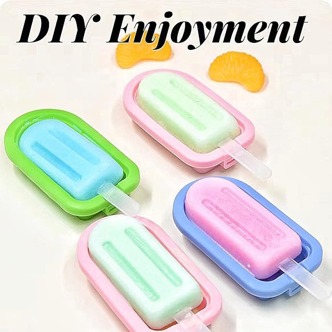 4 Pack Oval Popsicle Mold Set 4 Pieces Silicone Popsicle Maker Ice Cream Molds DIY Frozen Ice Pop Molds Kitchen Accessories Easy Release Breastmilk Reusable BPA Free for Summer Homemade Cakesicles