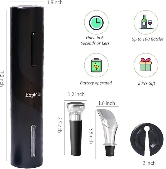 Electric Wine Opener, Automatic Bottle Corkscrew with Foil Cutter, Vacuum Stopper and Wine Aerator Pourer