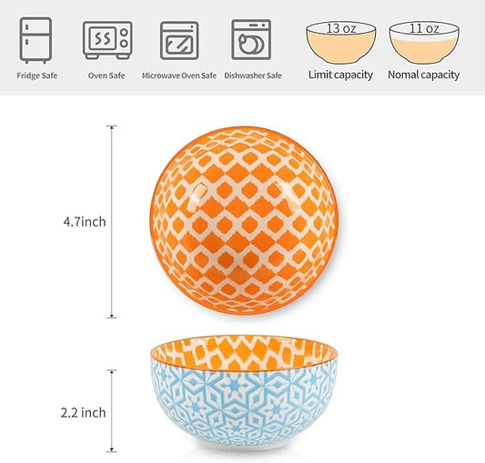 Selamica Ceramic 12 OZ Dessert Bowls Set, Ice Cream Bowls, 4.7 Inch Small Bowls for Ice Cream, Snack, Side Dishes, Microwave Dishwasher Safe, Set of 6