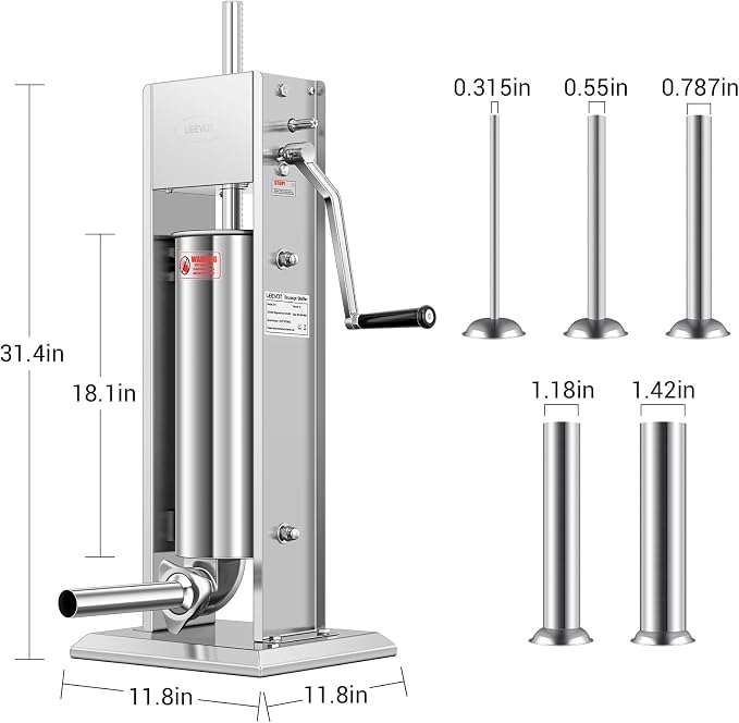 15LBS/7L Manual Sausage Stuffer, Professional Stainless Steel Sausages Maker & Filler Kit with 2 Speed, 5 Stuffing Tubes, Vertical Meat Stuffers for Home Kitchen, Commercial Use