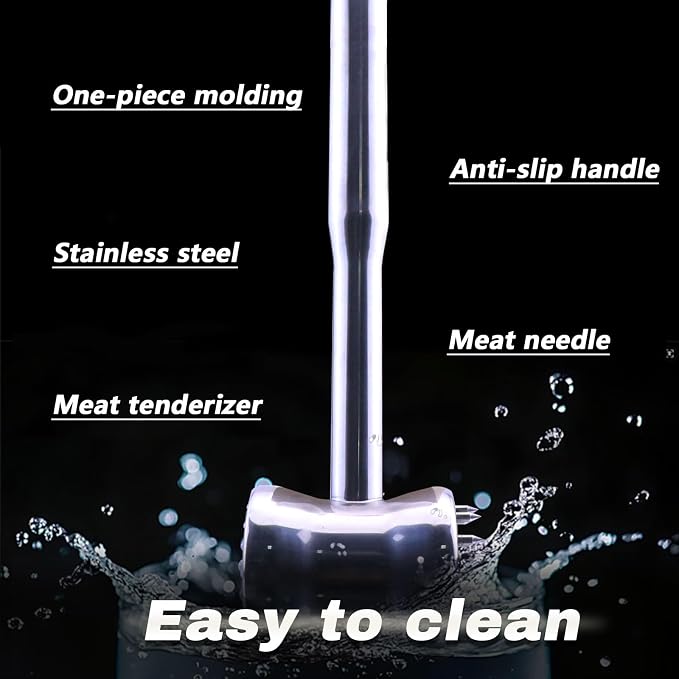 Dual-Sided 2-in-1 Stainless Steel Meat Tenderizer Tool, Meat Mallet Hammer with Meat Tenderizer Needles, Professional Kitchen Tool for Tenderizing Steak, Chicken and Beef, Easy-Grip Easy to Clean