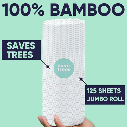 Save Trees Bamboo Paper Towels 12pk - 1800 Sheets Paper Towel Rolls Ultra Absorbent & Durable EcoTowels - FSC-Certified, Vegan Bamboo Kitchen Rolls