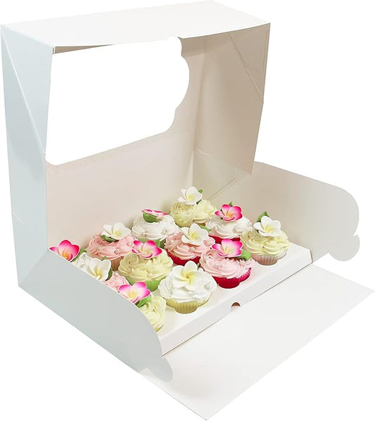 Global Sugar Art Auto-Popup Extra Deep Quarter Sheet Cake & Cupcake Box with Window and Cupcake Insert, White 14 x 10 x 5 Inches, 5 Count