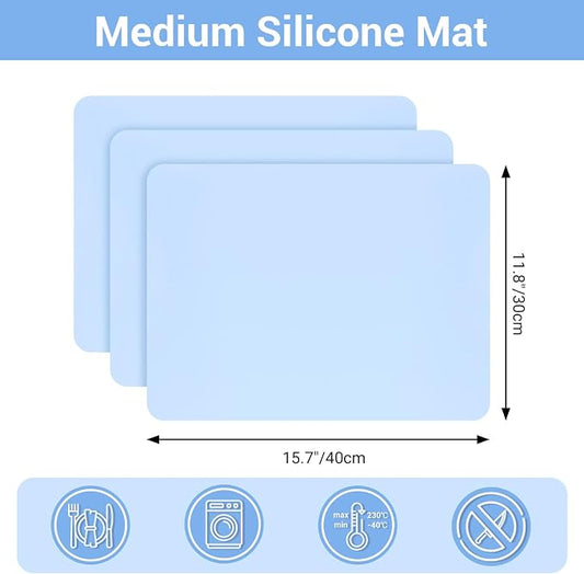 3Pack Silicone Sheet for Crafts, Resin Jewelry Casting Molds Mat, Food Grade Silicone Placemat, Multipurpose Table Protector, Nonstick Nonskid Heat-Resistant, Blue (15.7x11.8inch)