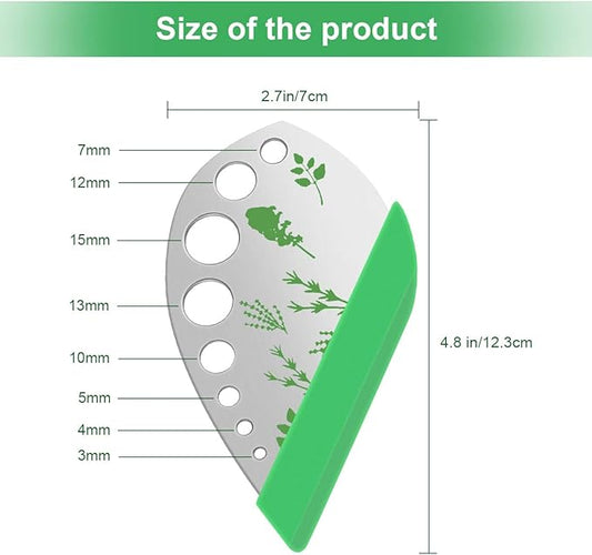 Leaf Herb Stripper, Stainless Steel Kitchen Herb Stripper Tool, 9holes, 2 in 1 design,Curved edge can be used as a kitchen knifefor Chard, Collard Greens, Parsley, Basil, Rosemary Herb, Taragon, Thym