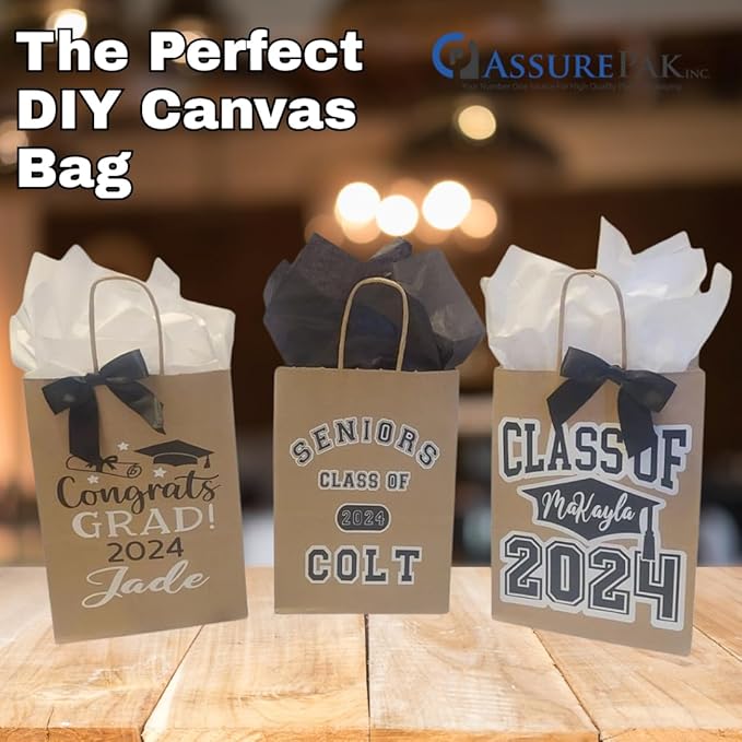 ASSUREPAK DIY Earth Friendly Paper Bags - 60LB - 10"x6.75"x12" - 50 Bags - 90 GSM - Kraft/Natural - Gift Bags for Decorating & Graduation Parties