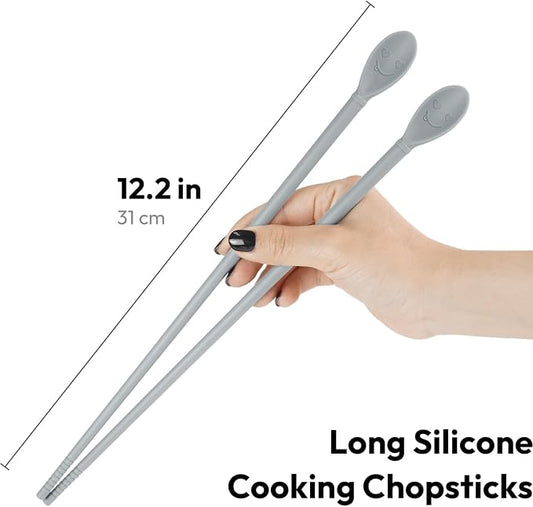 Carrotez Silicone Cooking Chopsticks, Long (12 inch) Reusable Chopsticks for Cooking, Heat Resistant, Non-Scratch, Gentle on Cookware, 1 pair - Cloud Grey
