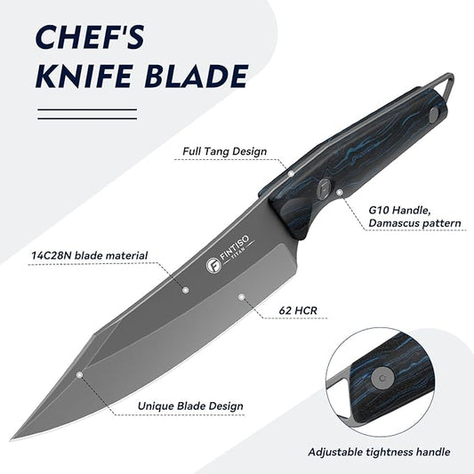 FINTISO 14C28N Steel Viking Knife, Japanese Butcher Knife with G10 Handle, Ultra Sharp Meat Cleaver Boning Knives for Meat Cutting, Outdoor Kitchen Chef Knives Best Gift (Red)