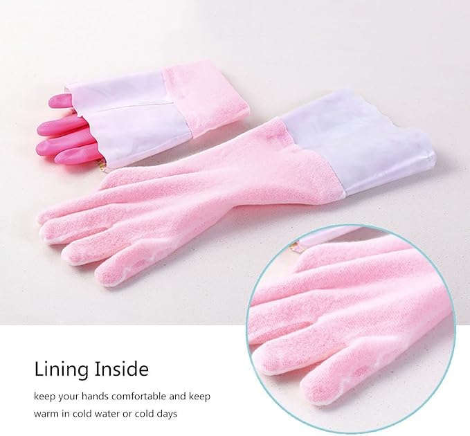 Finnhomy Household Gloves - Latex-Free, Waterproof, Long Cuff, Soft Lining Non-Slip, Adjustable Strap, Multi-Layer Protection, Reusable for Cleaning (2 Pair).