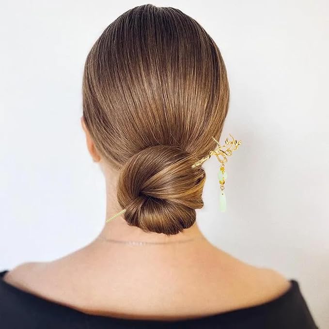 10PCS Gold Decorative Vintage Retro Pearl Gold Metal Hair Sticks Pins with Pendants Chinese Hanfu Asian Flower Butterfly Hair Chopsticks Hair Bun Updo Holders Long Thick Hair Accessories for Women